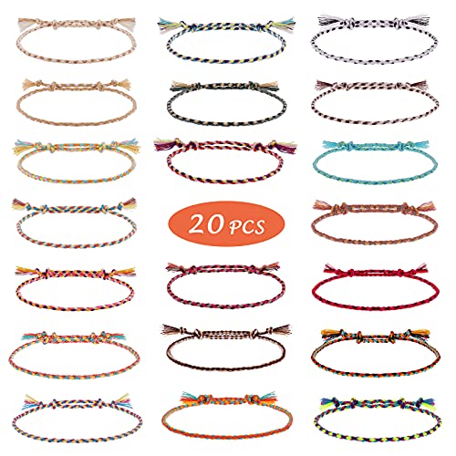 Wodasi Braccialetti Tessuti Fatti, 20 Pezzi Bracciali Colorati, Multicolore, Intrecciati, Sottili Corde, Braccialetti di Amicizia Multi Colore Braccialetto Intrecciato per Polso alla Caviglia, Stile C