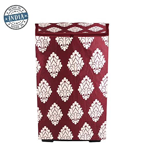 Image of Washing Machine Cover for Top Load 5kg to 7.5kg | Light Weight Dustproof Polyester Cover with Zip Enclosure | Printed Fully Automatic Washer Protector Indoor Outdoor Use- Size 23x23x35 inch