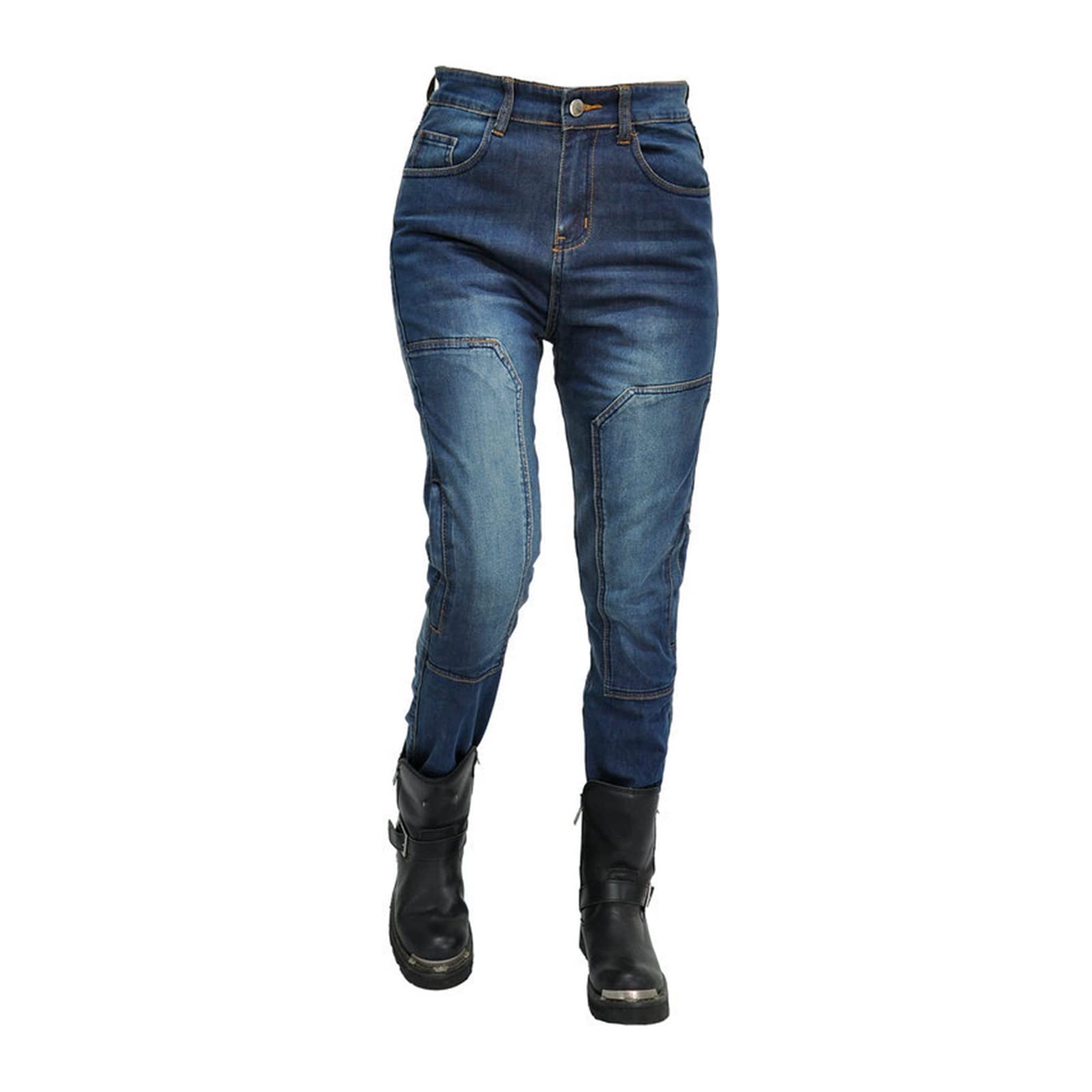 Women's Motorcycle Riding Pants - Stretch Denim With CE Armor (Knee & Hip), Removable Protection, Black/Blue/Khaki