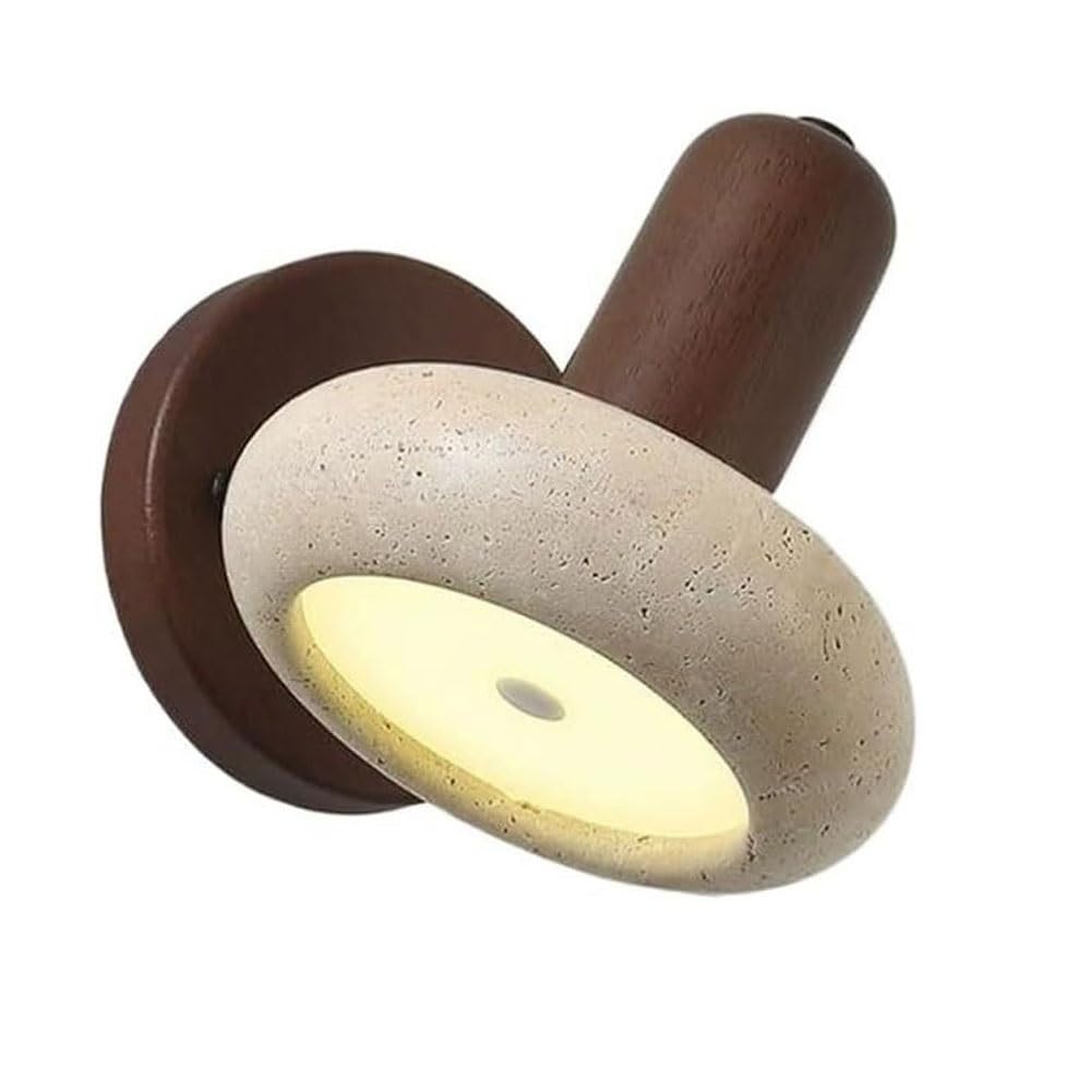 NHPJFDC Modern Travertine Wood Wall Sconce Natural Stone Adjustable LED Wall Lamp 3 Color Changeable for Hallway Entryway Living Room Dining Lighting Study Walnut Finish 5.9 Inch Diameter(Walnut)