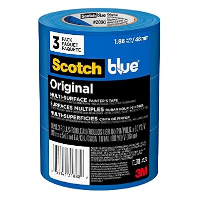 Scotch Painter's Tape Original Multi-Surface Painter's Tape, 1.88 Inches x 60 Yards, 3 Rolls, Blue, Paint Tape Protects Surfaces and Removes Easily, Multi-Surface Painting Tape for Indoor and Outdoor Use
