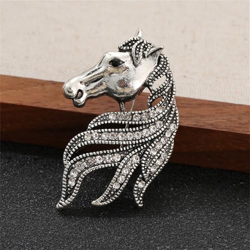 Image of Dreuyet Horse Brooch Pin Horse Racing Suit Lapel Pin for Women Men Rhinestone Antique Gold Horse Animal Brooch Clothing Outfits Accessory Jewelry