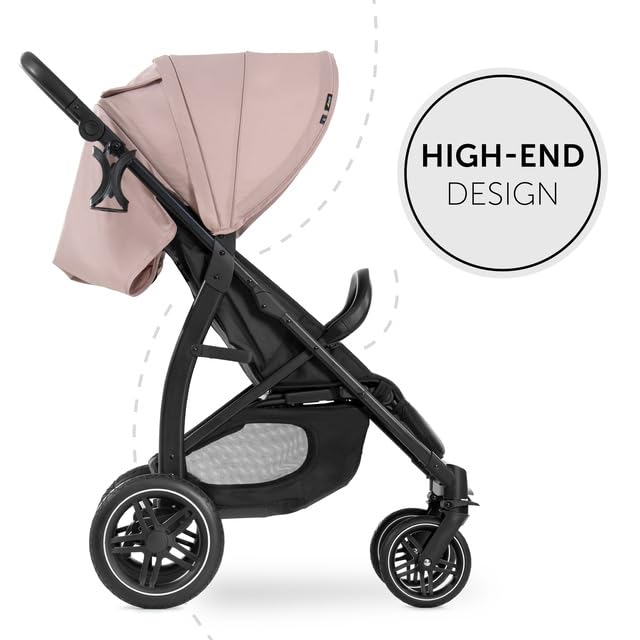 Image of Hauck Rapid 4D Baby Stroller - Stylish All-Terrain Pushchair with One-Hand Fold, Fully Reclining Seat, Adjustable Handlebar, UPF 50+ Canopy, Rubber Wheels, Cup Holder & Rain Cover, Suitable from Birth to 4 Years (Up to 22 kg), Dusty Rose