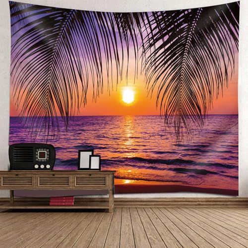 Tapiz de tela para colgar en la pared con diseño de paisaje de playa y puesta de sol