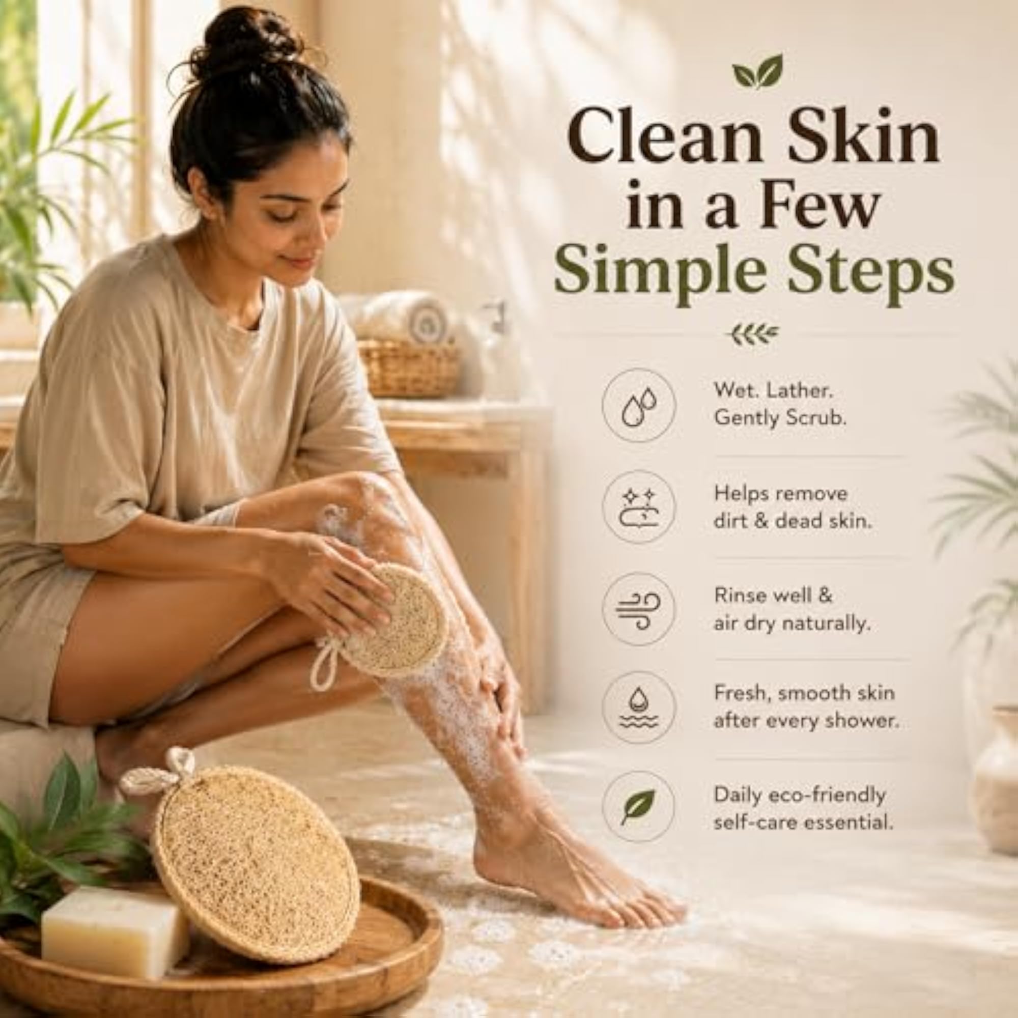 Organic Loofah Sponge Pack of 3, Natural Body Scrubber