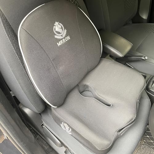 Image of MRRON Car Seat Lumber and Coccyx Pillow Kit Memory Foam Back Support and Siting Cushion Ergonomic Adjust Sitting Position Relief Pain for Car or Office Chair (Black, Spine Support)