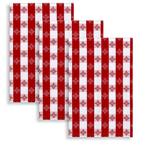 Cackleberry Home Red And White Tavern Check Woven Cotton Jacquard Kitchen Towels 18 X 28 Inches, Set Of 3 #TOP29