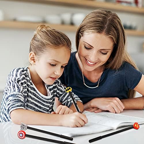 wopin 8pcs Superhero Stationery Gel Pen Set, Cute Cartoon Super Hero Gel Pen,Gel Pens Interchangeable Super Hero Charms for Kids Birthday Present School Prize Student Gift