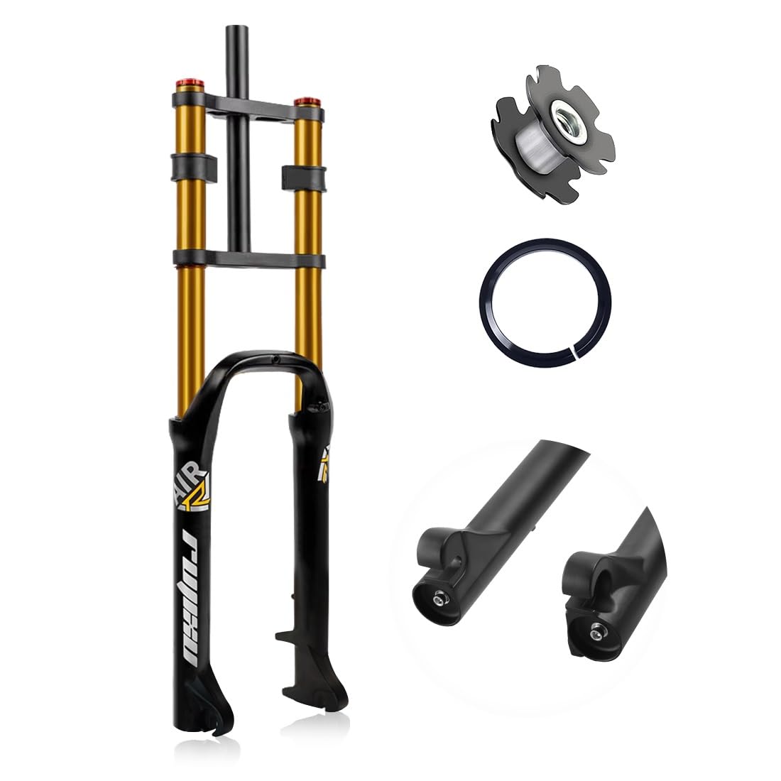 LHHL 20/26 Inch Fat Fork 4.0" Tire Mountain Bike Air Suspension Front Forks Travel 140mm Double Shoulder Straight 1-1/8" with Rebound Adjustable Disc