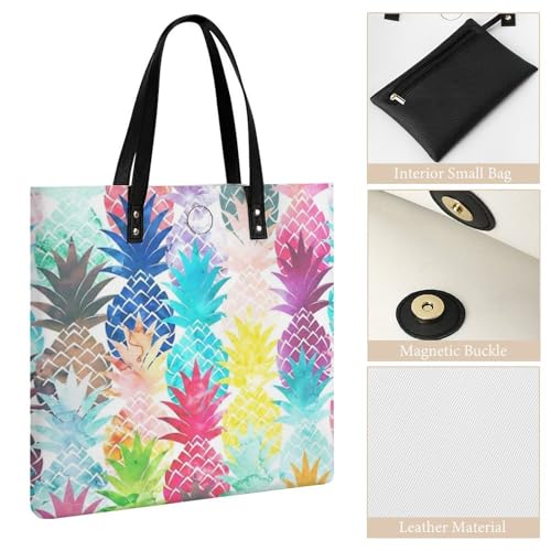 Sac à main shopper motif ananas aquarelle en grand format 39x39cm avec anses renforcées - 5