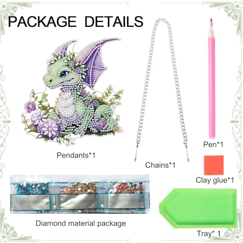 Image of AiYuanzsh Green Dragon Diamond Painting Hanging Pendant Kit Animal Special Shaped Diamond Art Acrylic Ornaments Diamond Dots Pendant for Adults Home Wall Window Decor Gift