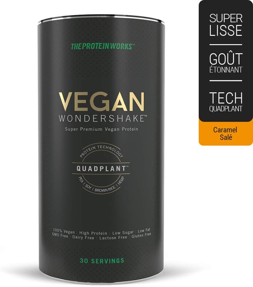 THE PROTEIN WORKS - Vegan Wondershake | Vegan Shake | Multi Award Winning Vegan Powder | Super Smooth, Amazing Taste | 30 Servings | Salted Caramel