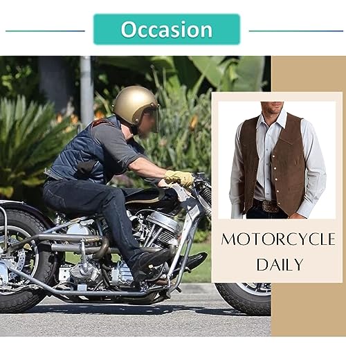 Mens V Neck Suit Vest Retro 5 Button Suede Leather Regular Fit Casual Waistcoat for Prom,Husband Gift,Daily Wear3