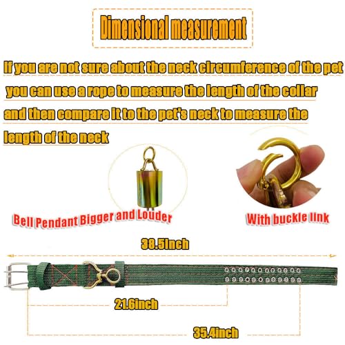 Image of Cattle Collar Thick Canvas Cow Neck Strap Adjustable Nylon Thickened Cow Collar Collar With Cow Bell For Horse Sheep Cattle Dog Etc Farm Animals Pets (38.5Inch),Green