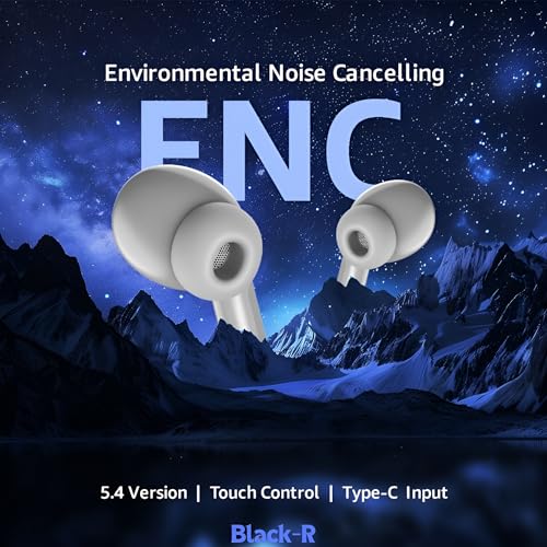 Image of Black-R Truly Wireless Bluetooth in Ear Earbuds with Active Noise Cancellation Buds, Bombastic Bass, Type C Fast Charging, 4Mics for Calling, v5.4 Bluetooth TWS, Wireless Earphones with mic, Black