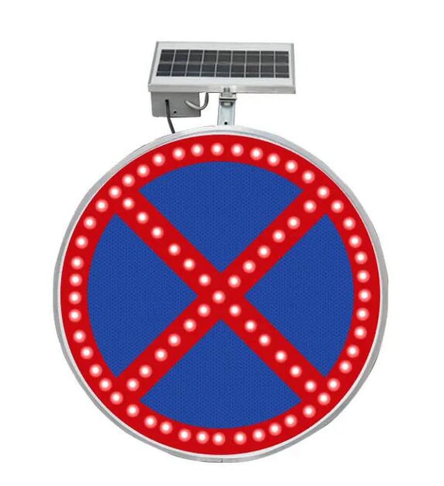 Señal de prohibición de estacionamiento con energía Solar de 24", señal de Seguridad Vial con iluminación Interna, luz LED Intermitente, señal de tráfico Redonda