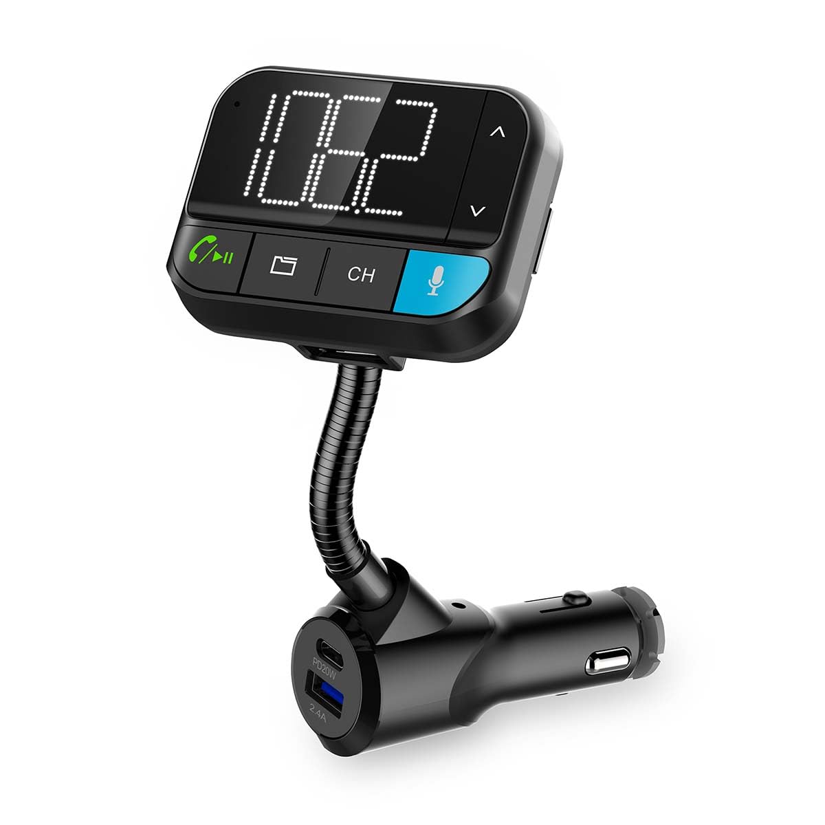 QUMOX C66 Trasmettitore FM Bluetooth 5.3 Per Auto | Telecomando Incluso, Ricarica USB-C 3.1A, AUX/USB/TF