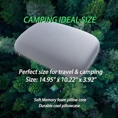 Camping-Pillow-Small-Travel-Pillow-Memory-Foam-Bed-Soft-Pillow-Lightweight-Easy-to-Carry-Portable-Cooling-Home-Pillow-Removable-Pillow-Cover-with-Travel-Storage-Bag-Gray