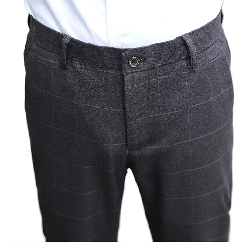 Men's Plaid Dress Pants Slim Fit Checked Casual Business Suit Trousers with Pockets3