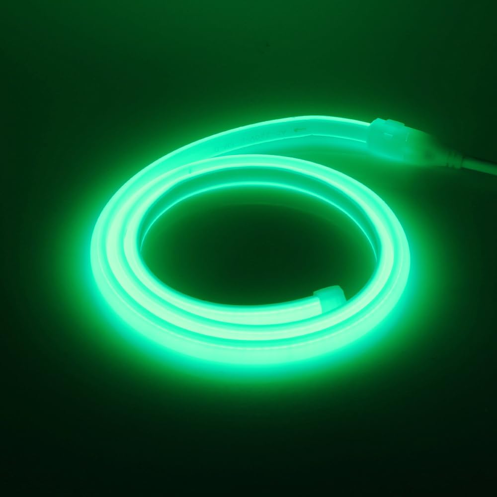 GQL Flexible COB Neon Light Strip, 220V LED Strip 288 LEDs/m, Cut to 50cm, IP65 Waterproof Modified Silica Gel Rope Light with UK Plug Power Supply (3m, Green)