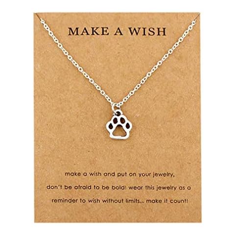 jewelleryjoy Make a Wish Paw Print Necklace Dog Cat Pendant Chain in Organza Bag Cover