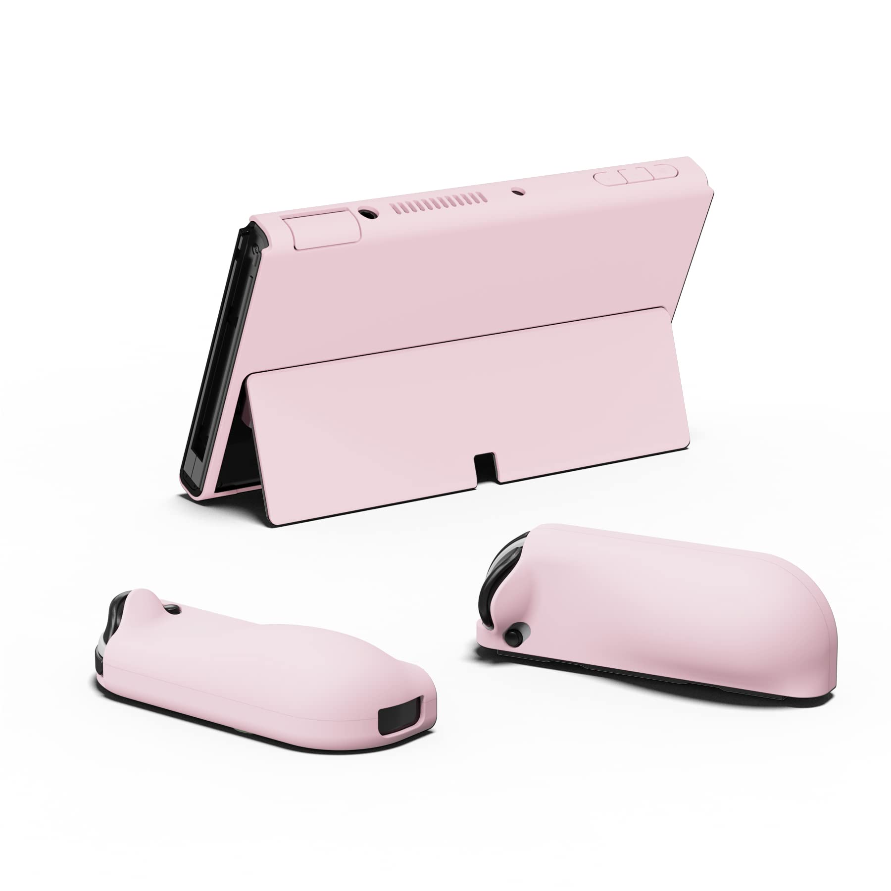 PlayVital Funda Protectora Ergonómica para Nintendo Switch OLED, Carcasa Rígida Antideslizante con Tapas para el Pulgar y Pegatinas Decorativas para Botones (Rosa)