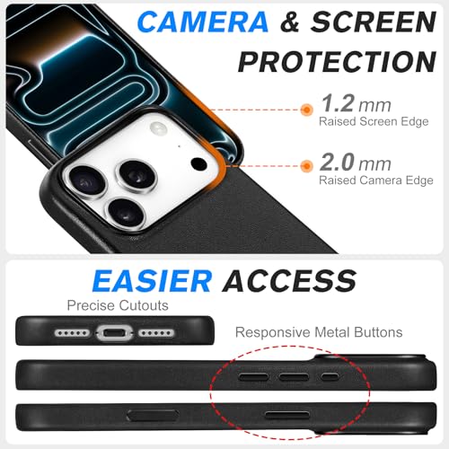 Image of SHIELDON Genuine Leather Case for iPhone 17 Pro 6.3 inch 2025, Nappa Black | Compatible with MagSafe, Magnetic Wireless Charging, Camera Button, Metal Buttons, Camera Bezel, Slim, Shockproof, Women Men