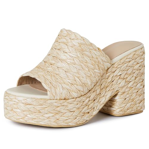 CYNLLIO Espadrilles Platform Sandals Open Toe Chunky High Heel Slides Fashion Summer Outdoor Beach Slippers Slip on Party Dress Shoes