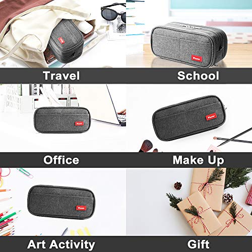 Large Pencil Case Big Capacity Pencil Bag Large Storage Pouch 3 Compartments Desk Organizer Marker Pen Case Simple Stationery Bag Pencil Holder (Gray)