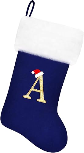 Miniatura 137 de Medias de Navidad con monograma de terciopelo rojo de 20 pulgadas con puño de felpa súper suave blanca, medias de Navidad bordadas personalizadas