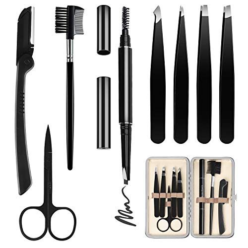 Eyebrow Kit, HOCOSY 8 in 1 Tweezers for Eyebrows, Professional Eyebrow Grooming Set