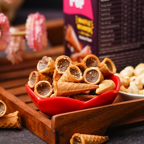Image of Pik n Pop Hazelnut Mini Waffle Cones, Crispy Cones with Creamy Hazelnut Filling, Whole Wheat, Non-Meltable Ready-to-Eat Snack, 100% Eggless, 70g (Pack of 3)