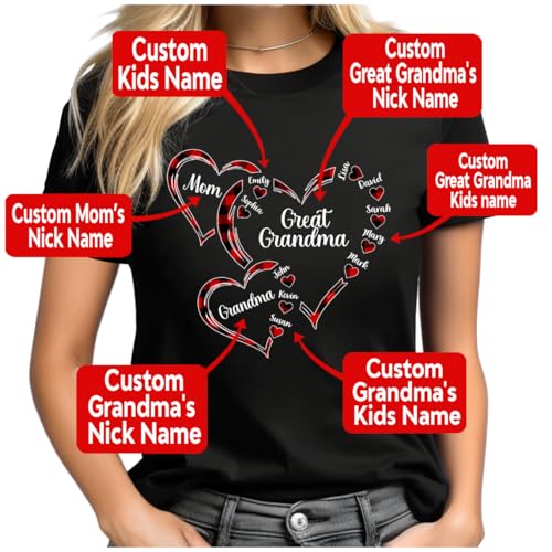 PT14 Personalized Great Grandma Heart Shirt, Mom & Grandkids Name Shirt for Christmas2