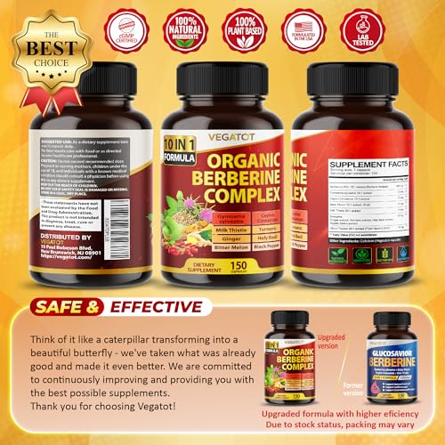 VEGATOT GlucoSavior Berberine Supplement 12,900mg with Ceylon Cinnamon, Bitter Melon, Gymnema - Supports Immune, Heart Health & Gastrointestinal Function - Made in The USA (150 Count (Pack of 1)) - Image 5