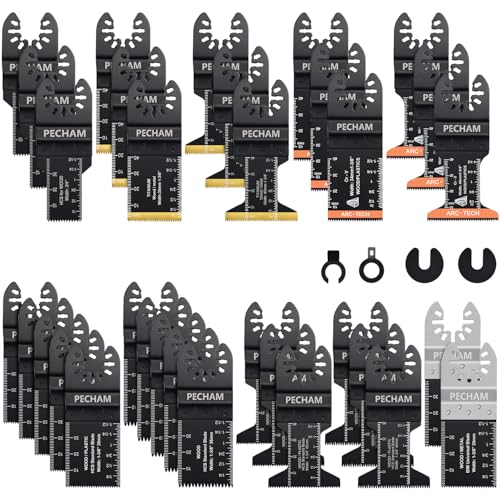 PECHAM 37PCS Oscillating tool Accessories, Multi Tool Blades Kits Quick Release Universal Wood Metal Saw Blades Fit Porter Cable Black & Decker Rockwell Ridgid Ryobi Milwaukee DeWalt Craftsman