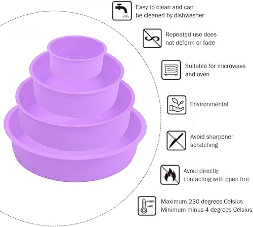 Miniatura 3 de SKYPRO Juego de 4 moldes de silicona para hornear  Moldes redondos de silicona antiadherentes para pasteles en capas, pasteles de queso y pasteles