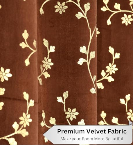 Image of Velvet Room Darkening Window Curtain 5 Feet, Golden Foil Print