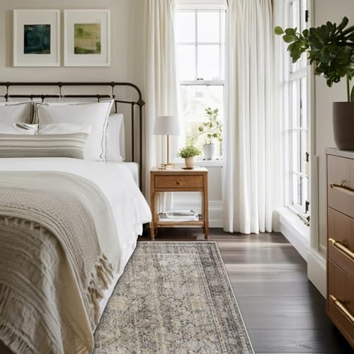 Washable Rugs 8x10 Area Rugs for Living Room,Bedroom and Dining Room-Large Ultra Soft Faux Wool Retro Carpets,Non Slip&Non-Shedding Low Pile Vintage Print Home Office Rug-Brass Green-Brown-Olive