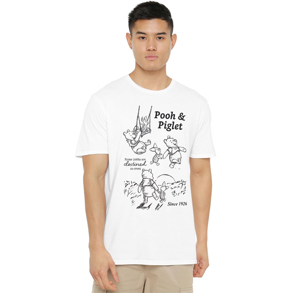 Disney Men's White Winnie The Pooh And Piglet Sketch Friendship T-Shi in Size XL, Sports Direct
