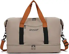 Bolsa Mala de Viagem e Academia Grande Capacidade Portátil, Leve, Transversal, Casual Unissex para Fitness, Natação, Camping e Uso Diário (Marrom)