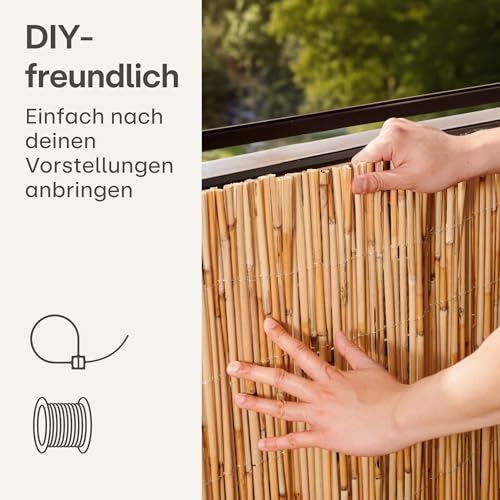 Praknu Schilf Balkon Sichtschutz Holz - FSC® Zertifiziertes, Natürliches Schilf - Einsetzbar Im Innen- Und Außenbereich - Sichtschutz für Garten, Balkon - 100 x 300cm - Zaun Sichtschutz aus Bambus
