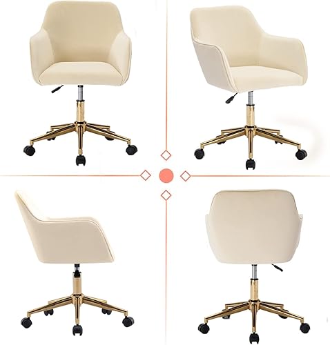 Miniatura 5 de Henf Silla de oficina de terciopelo, silla giratoria de 360, silla de escritorio para el hogar, silla de tocador con elegante base dorada, silla de