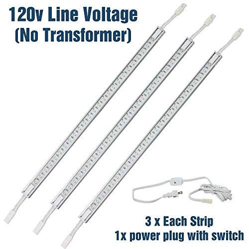 Image of 3 x 16 LED Strip Kit - Silver Cover with Cool White Light (6,000k) - Under Cabinet Furniture 120v /110v - Dimmable - Line Voltage - Professional Grade Electrician
