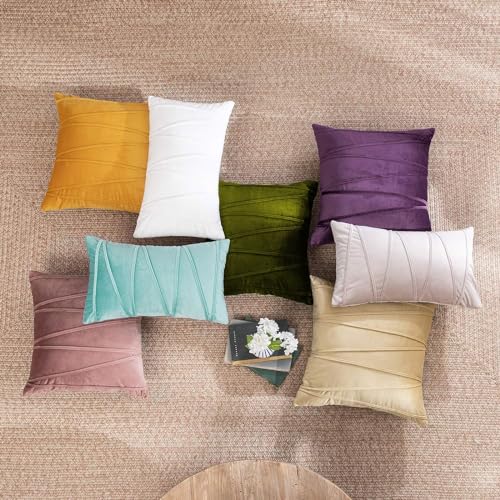 Image of Khooti Velvet Striped Cushion Cover Pack of 1-24 inchX24 inch /61X61 Cm | Mehandi | Soft Pillow Covers Cushion Case for Sofa Bedroom Living Room Chair Car, Cushion Cover with Zig Zag Pattern