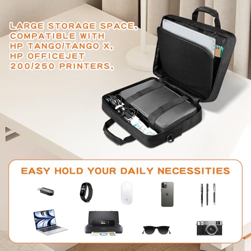 Double-Layer Portable Mobile Printer Storage Bag with 16.14 in Compatible with HP Tango/Tango X, HP Officejet 250/200 Printer Carrying Case with Laptop Layer, Shoulder & Trolley Strap2