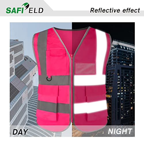 Safield Safety Reflective Work Vest 6 Pack For Men And Women With 8 Pockets And Zipper High Visibility Construction Outerwear #TOP3