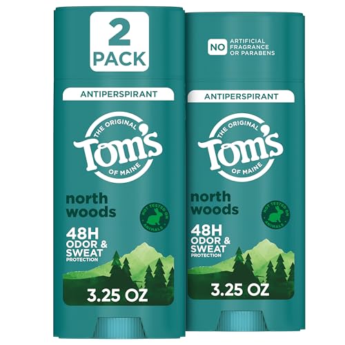 Tom’s of Maine North Woods Antiperspirant for Men and Women, No Artificial Fragrances, Dyes, or Preservatives, Baking Soda Free, 48-Hour Odor and Sweat Protection, 3.25 oz (2 Pack)