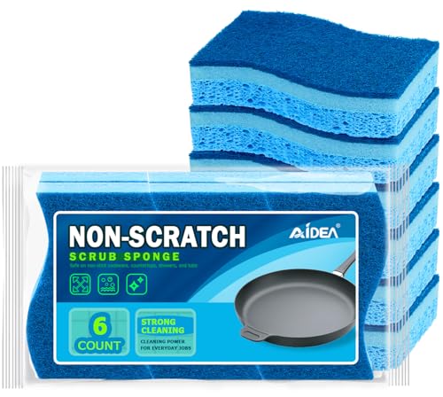 Image of AIDEA Sponges Kitchen, Non-Scratch Scrub Sponge, 6Count, Sponges for Non-Stick Cookware, Kitchen Sponge for Dishes, Cleans Fast Without Scratching, Cleaning Power for Kitchen, Bathroom, Household