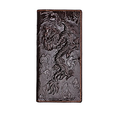 Mens Brown Wallet with Credit Card Holder Dragon Pattern