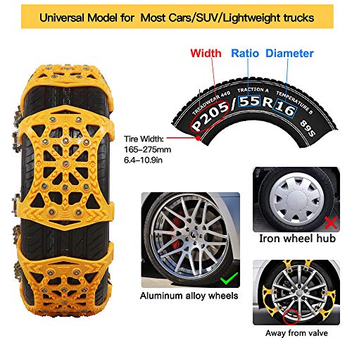 soyond Snow Chains Car Anti Slip Snow Tire Chains Adjustable Anti-Skid Chains Car Tire Snow Chains for Car/SUV/Trucks - Thumbnail 5